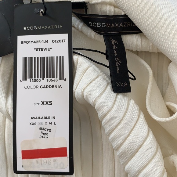 BCBG MaxAzria Gardenia Cream Stevie Ribbed Off The Shoulder Bell Sleeve Sweater - Picture 11 of 13